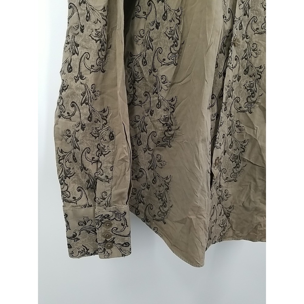 Andrea Palombini Mens XL Button Up Long Sleeve Shirt Brown Scroll Italy - Picture 2 of 8